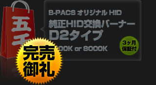 【五千円福袋】B-PACSオリジナルHID 純正HID交換バーナー D2タイプ（6000Kまたは8000K）3ヶ月保証付き！【完売御礼】