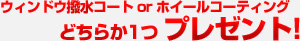 ウィンドウ撥水コート or ホイールコーティング どちらか１つプレゼント！