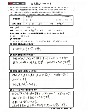 ビーパックスへのクチコミ／お客様の声：T.M. 様（京都市南区）／トヨタ　クラウン